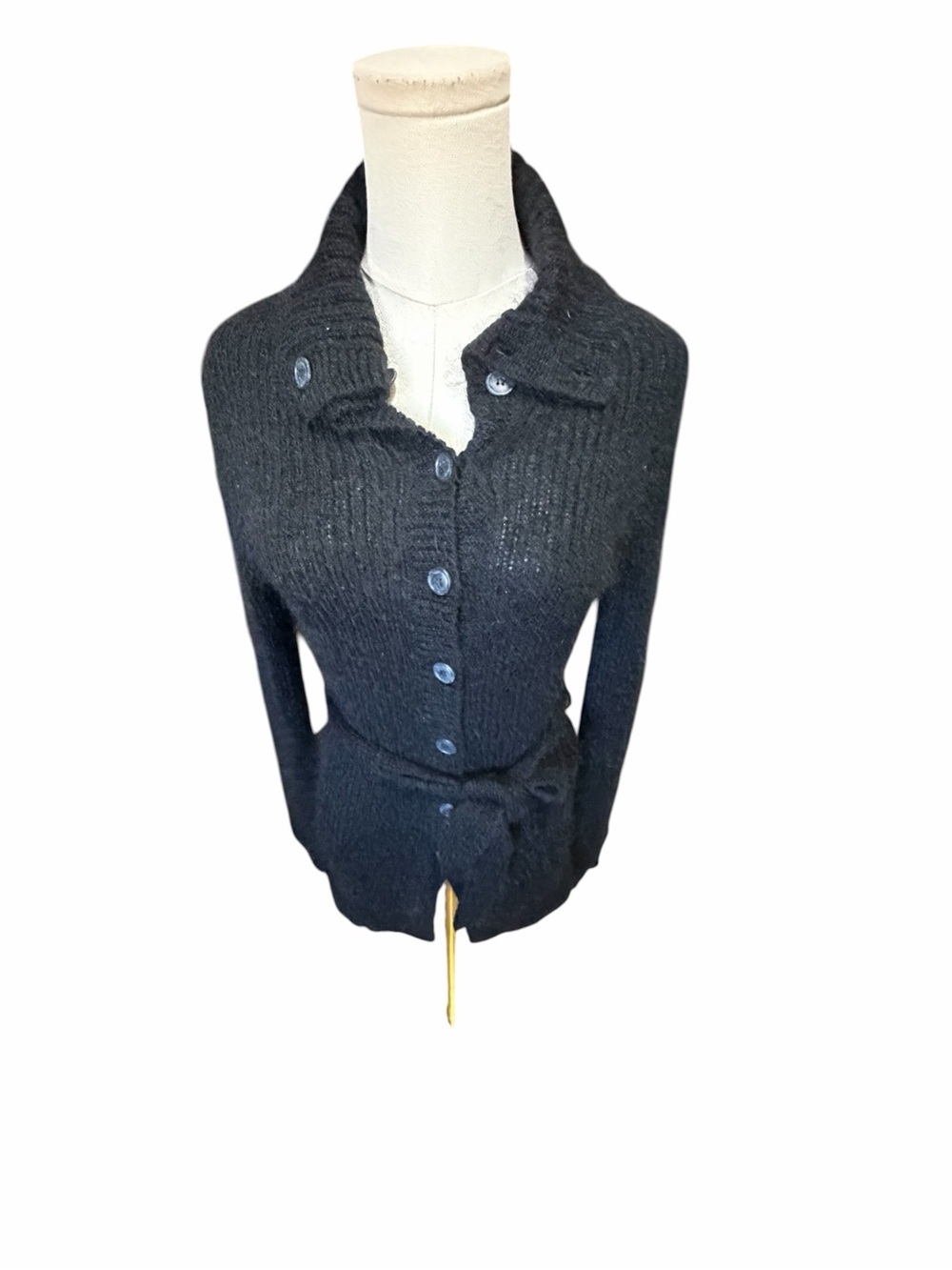 Talula Babeton Mohair Black Button Down Belted Sweater Cardigan Sz Small